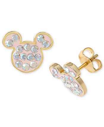 Disney Crystal Mickey Mouse Stud Earrings in 18k Gold Plated