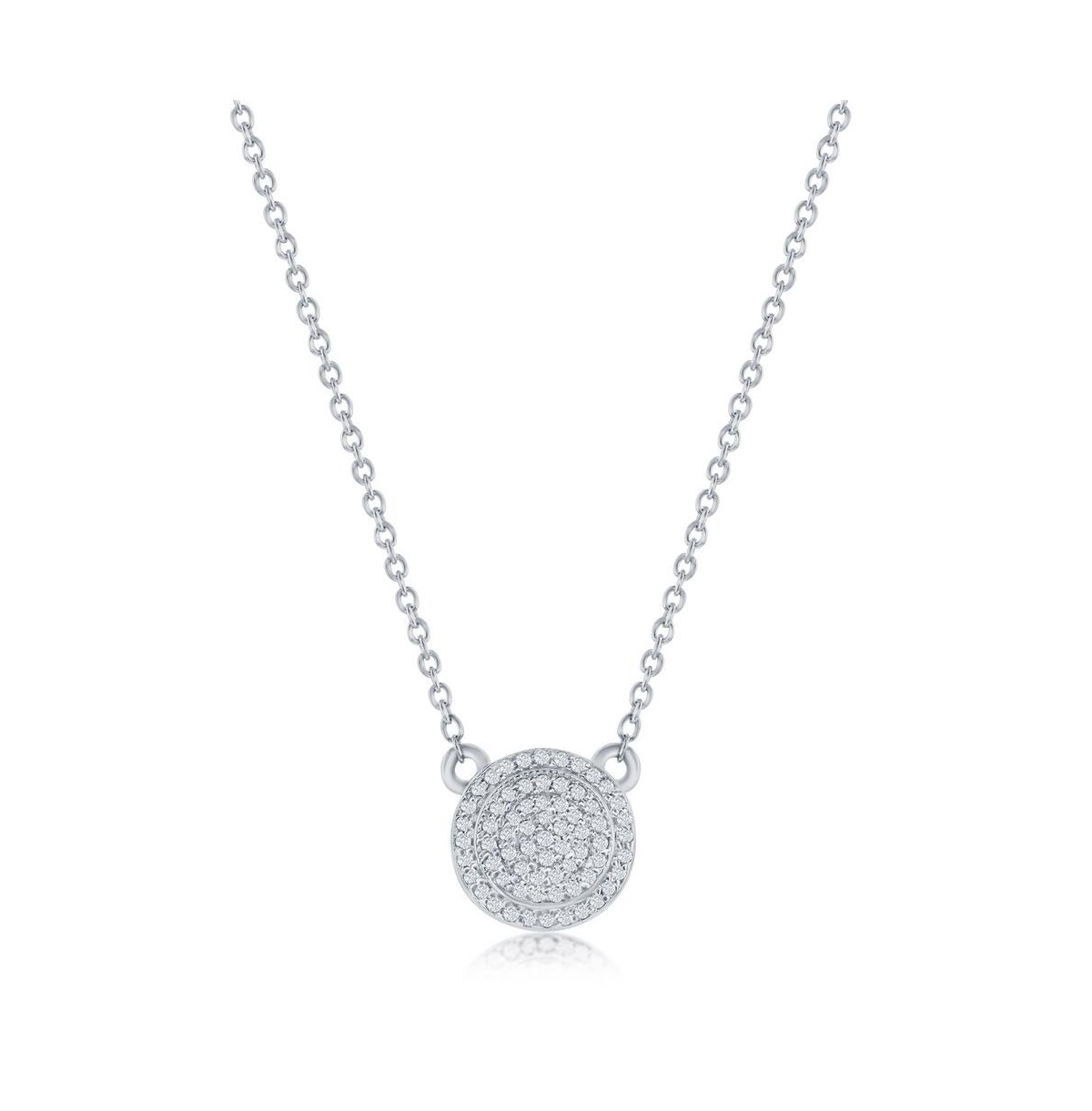 Simona Round Halo Diamond Necklace (0.1 Ct. T.w.) - 59 Stones In Sterling Silver In Silver