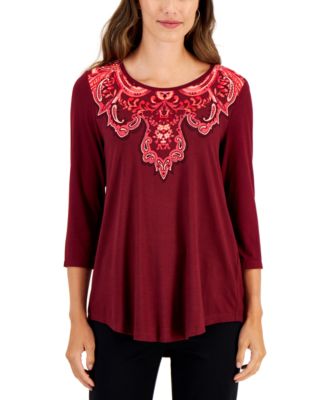 JM Collection - Women's Melanie Mantel 3/4-Sleeve Top