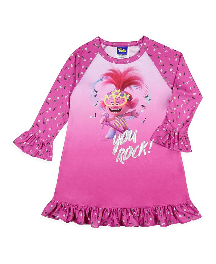 Trolls Toddler Girls Dreamworks Poppy Rock Sleep Pajama Dress Nightgown ...