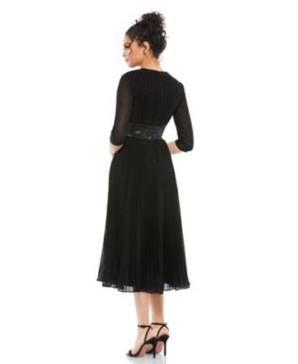 Women's Shimmering 3/4 Sleeve A-Line Midi Dress