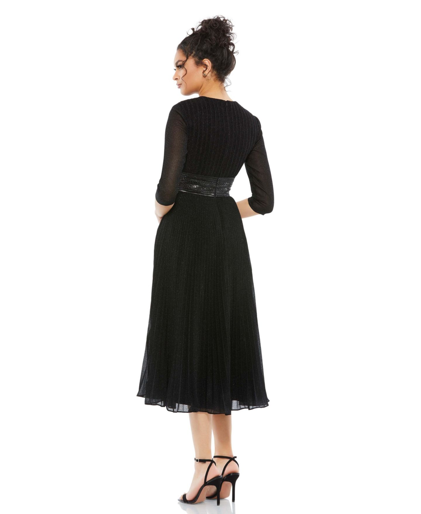 Женское платье Mac Duggal Shimmering 3/4 Sleeve A-Line Midi, цвет: Чёрный — фото 2