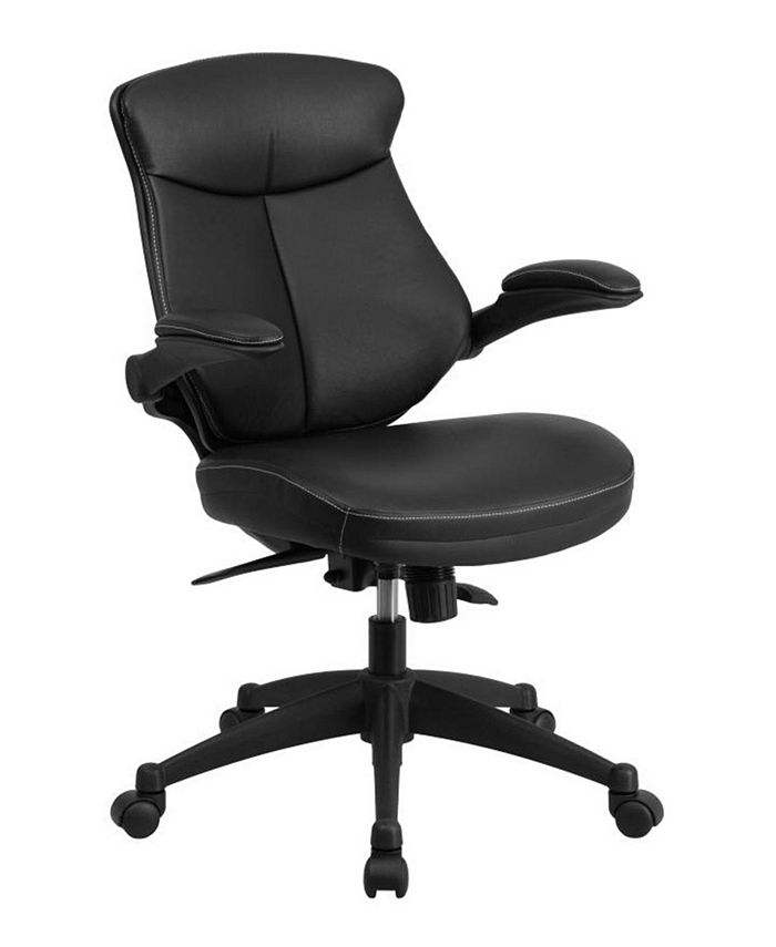 Offex MidBack Black Leather Executive Swivel Office Chair With Back Angle Adjustment And Flip