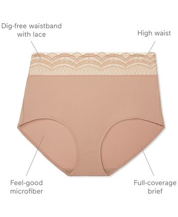 Buy Warner's Women's No Pinching No Problem Microfiber with Lace Brief Panty,  Rich Black, L at