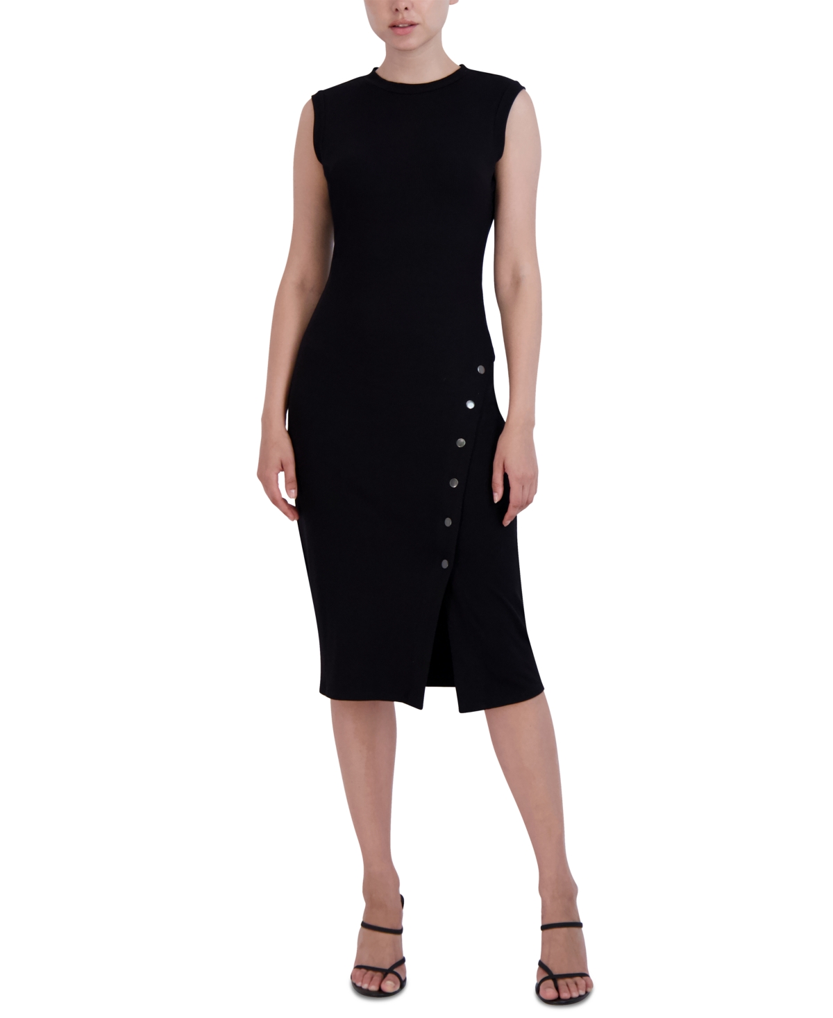 Women's Button-Front Knit Midi Dress - Black