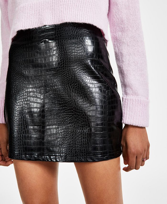 Bar III Women's Croc-Embossed Faux-Leather Mini Skirt, Created for Macy ...