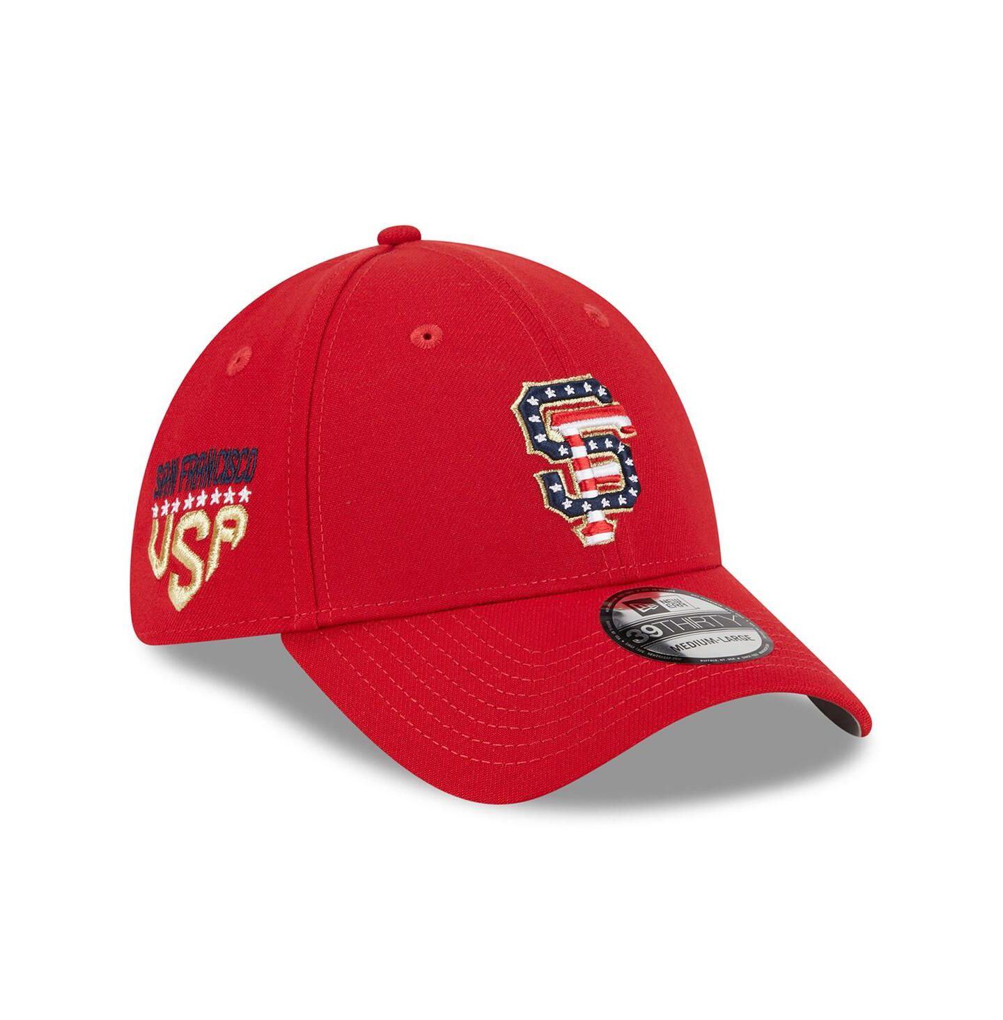 Мужской головной убор New Era Red San Francisco Giants 2023 Fourth of July 39THIRTY Flex Fit Hat — фото 4