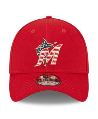 Men's Red Miami Marlins 2023 Fourth of July 39THIRTY Flex Fit Hat