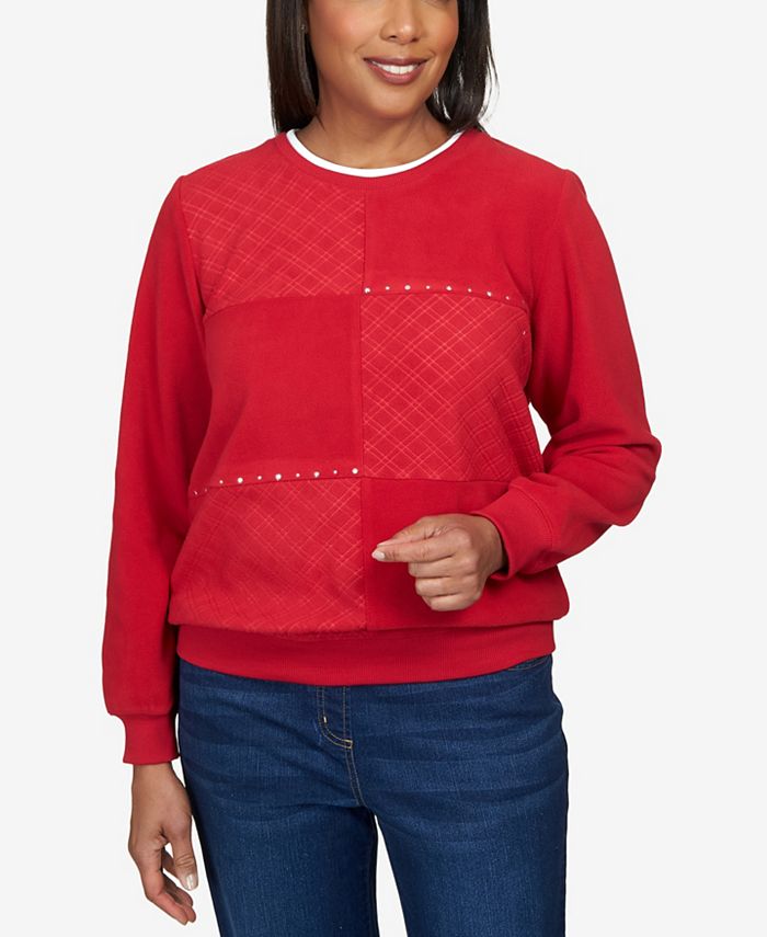 Alfred Dunner Petite Classics Spliced Quilted Pull On Crew Neck Top ...