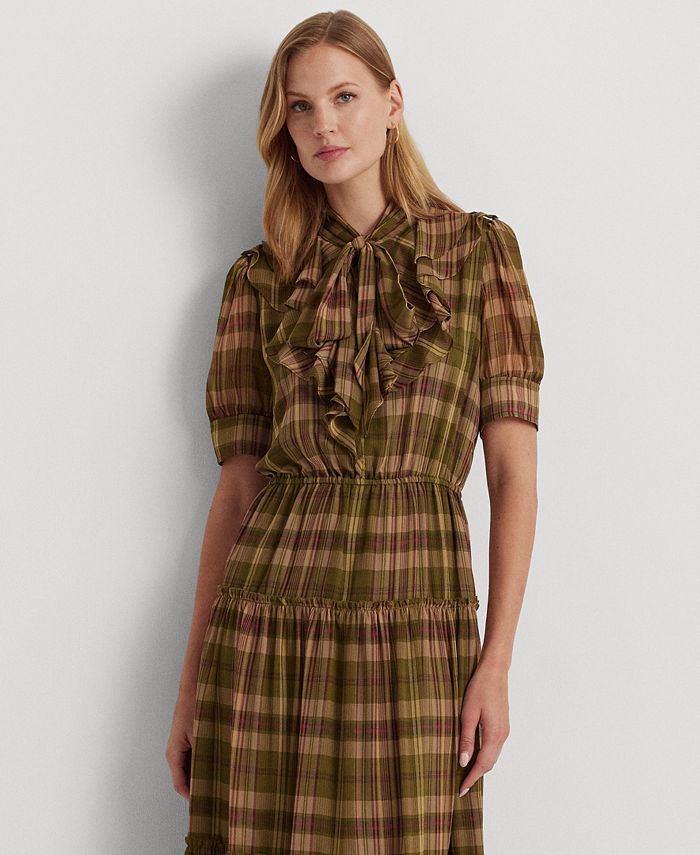 Ralph Lauren Women's Plaid Georgette Dress Black Size 8