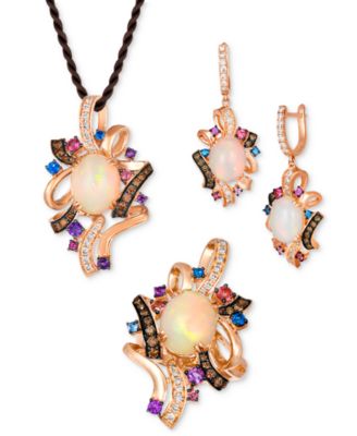 Multi Gemstone Diamond Abstract Swirl Ring Drop Earrings Pendant Necklace Collection In 14k Rose Gold