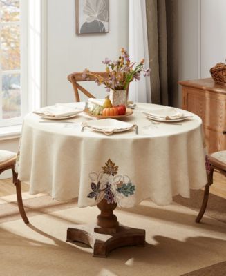 Elrene Happy Fall Leaves Cutwork Fabric Round Tablecloth, 70