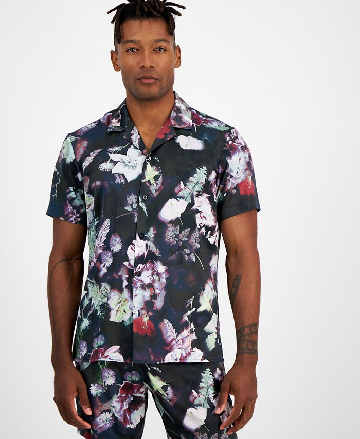 I.N.C. International Concepts Men's Regular-Fit Button-Down Satin Camp  Shirt, Created for Macy's - Macy's