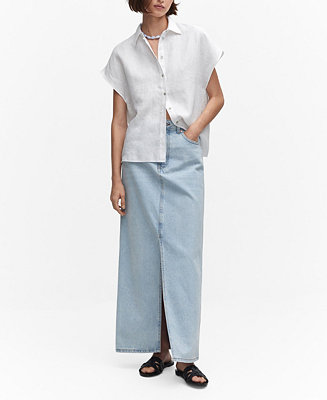 MANGO Women's Short Sleeve Linen-Blend Shirt - Macy's