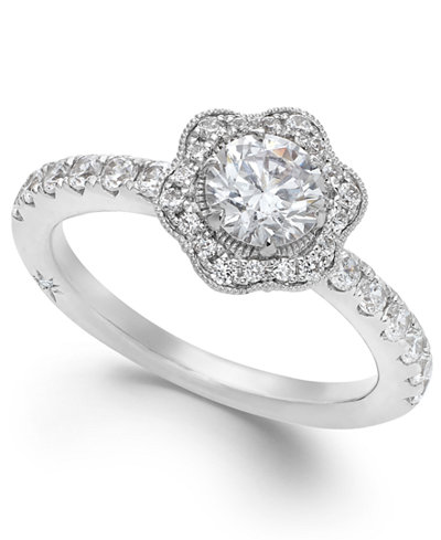 Fleur by Marchesa Certified Diamond Flower Engagement Ring in 18k White Gold (1-1/4 ct. t.w.)