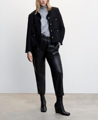 Women's Leather-Effect Elastic Waist Trousers