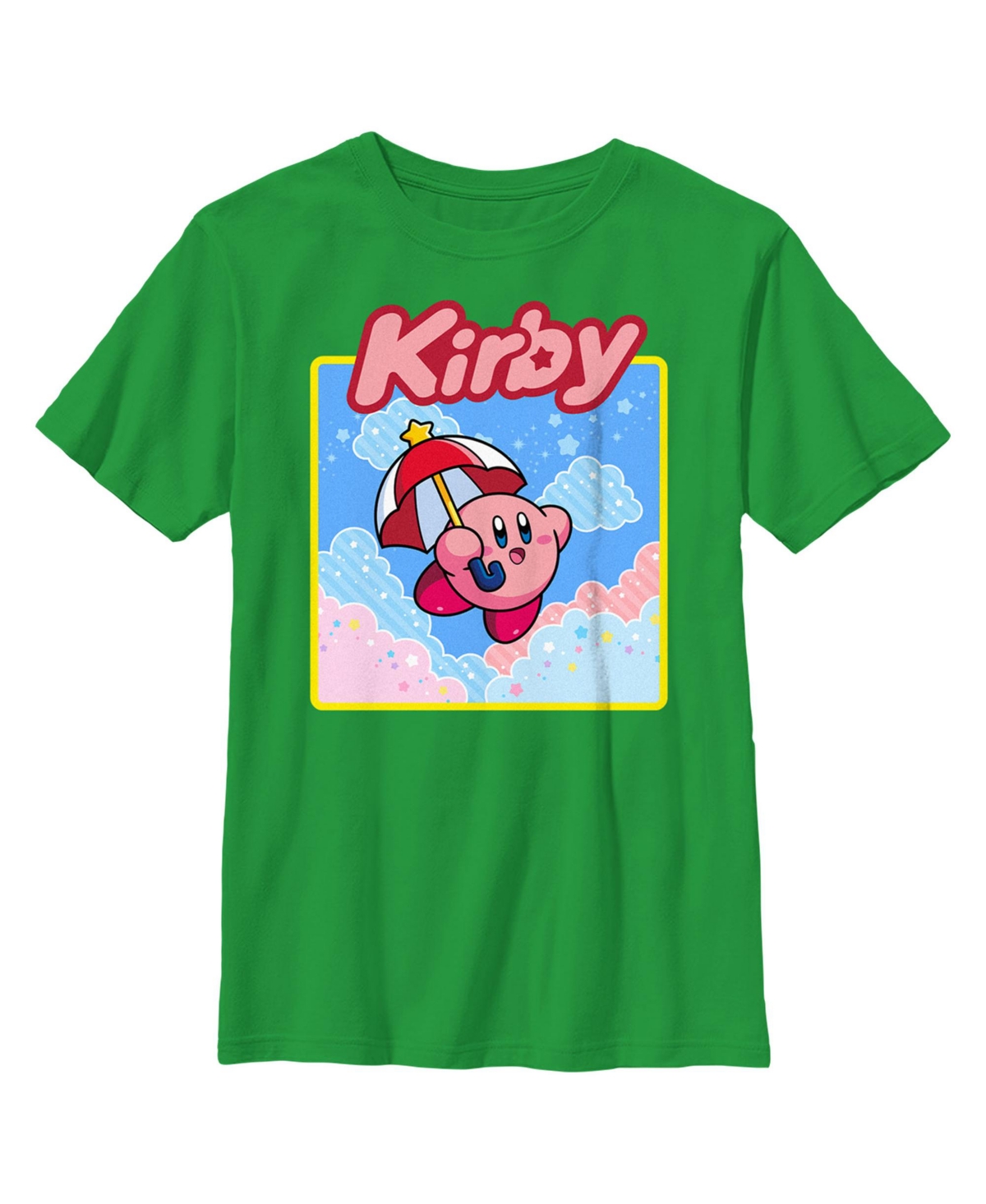 Nintendo Boy's  Kirby Flying Portrait Child T-shirt In Kelly Green
