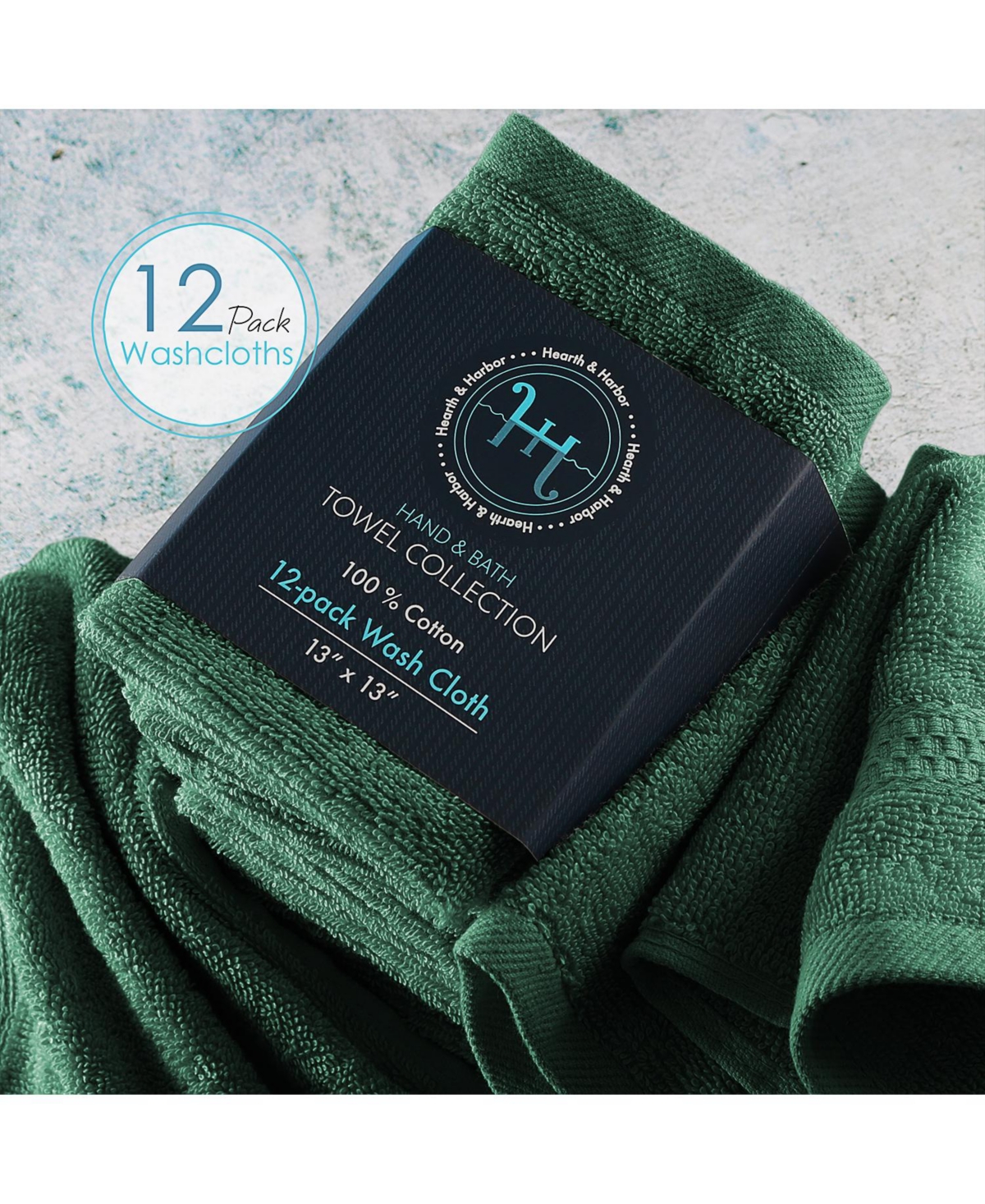 Hearth & Harbor Bath Towel Collection, 100% Cotton Luxury Set of 12 Multipurpose Wash Cloths