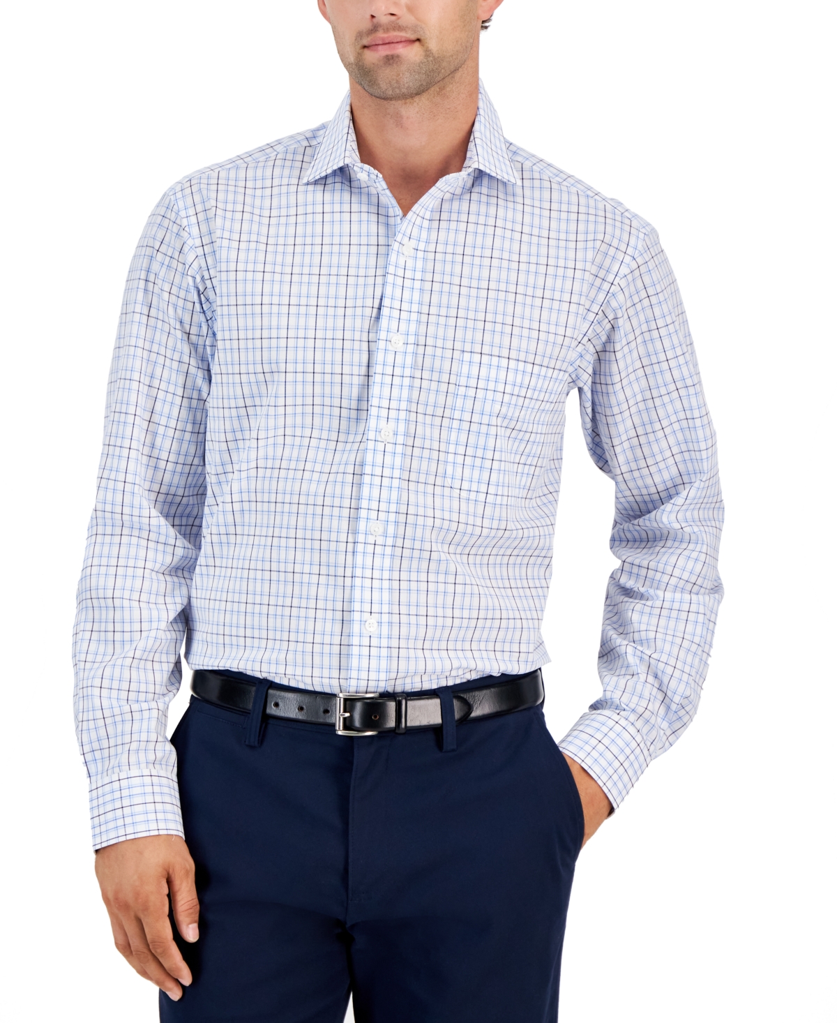 Club Room Men's Regular-fit Plaid Dress Shirt, Created For Macy's In Wht Navy Blue