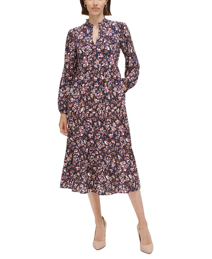 Jessica Howard Petite Printed Long-Sleeve Midi Dress - Macy's