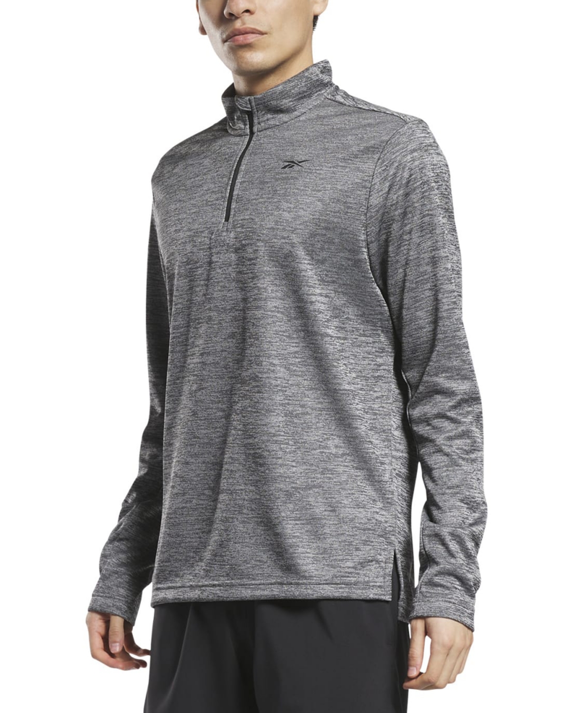 Reebok Men's Quarter-zip Long-sleeve T-shirt In Pure Gray