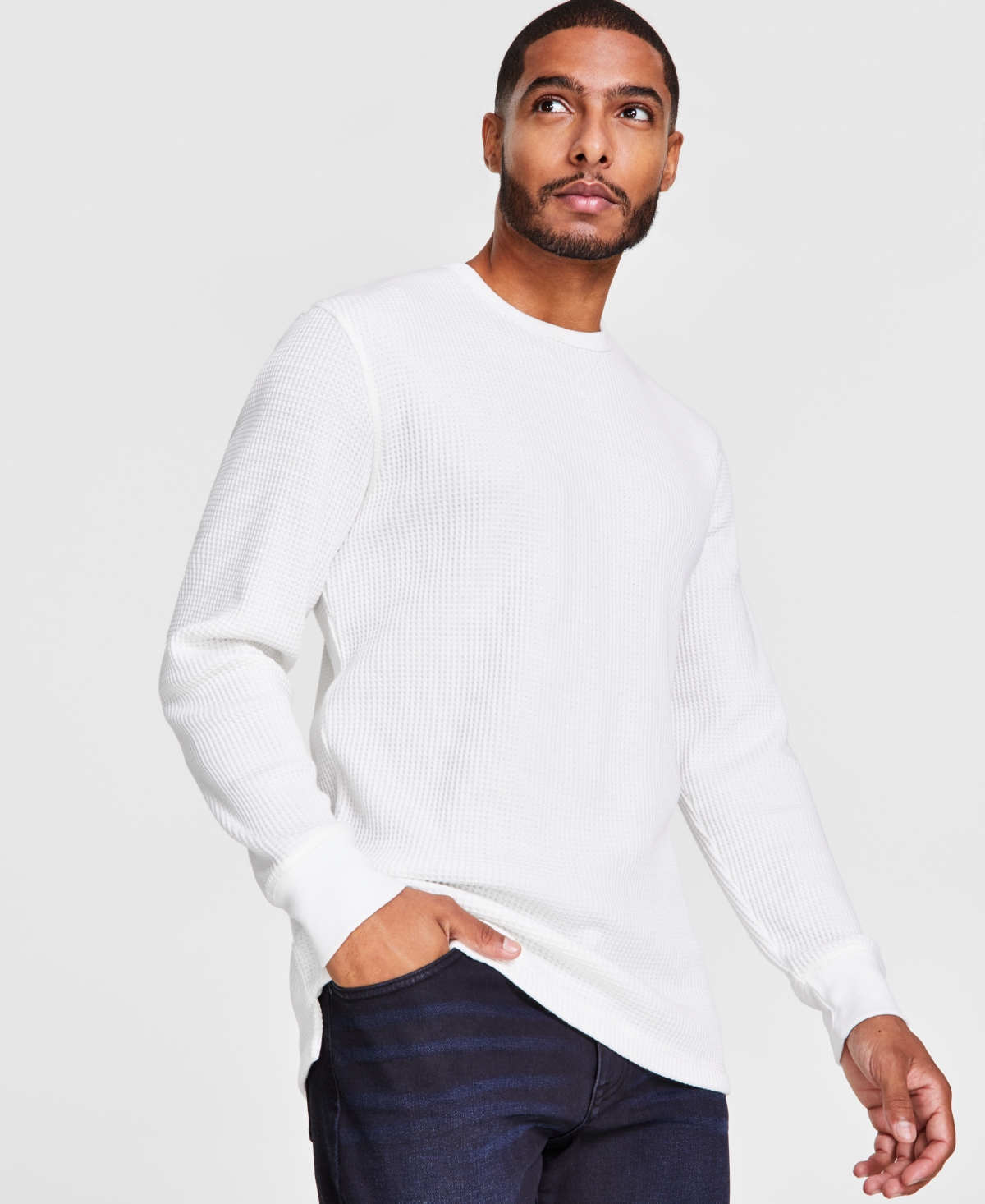 And Now This Men's Textured Long-sleeve Henley, Created For Macy's In Bright White