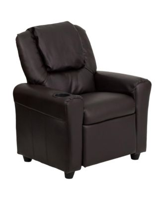 Contemporary Kids Single Wood Cup Holder, Headrest  Recliner Chair