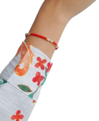 Gold-Tone Moonstone & Red Coral Beaded Flex Bracelet