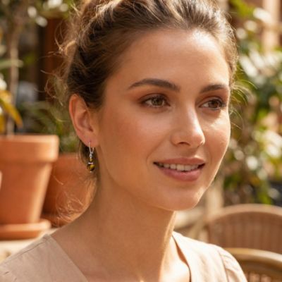 Natural Stones Boho Bali Milgrain Edged Drop Dangle Earrings Sterling Silver Lever back