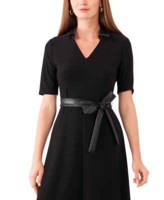 MSK Petite Faux-Leather-Trim Belted Midi Dress - Macy's