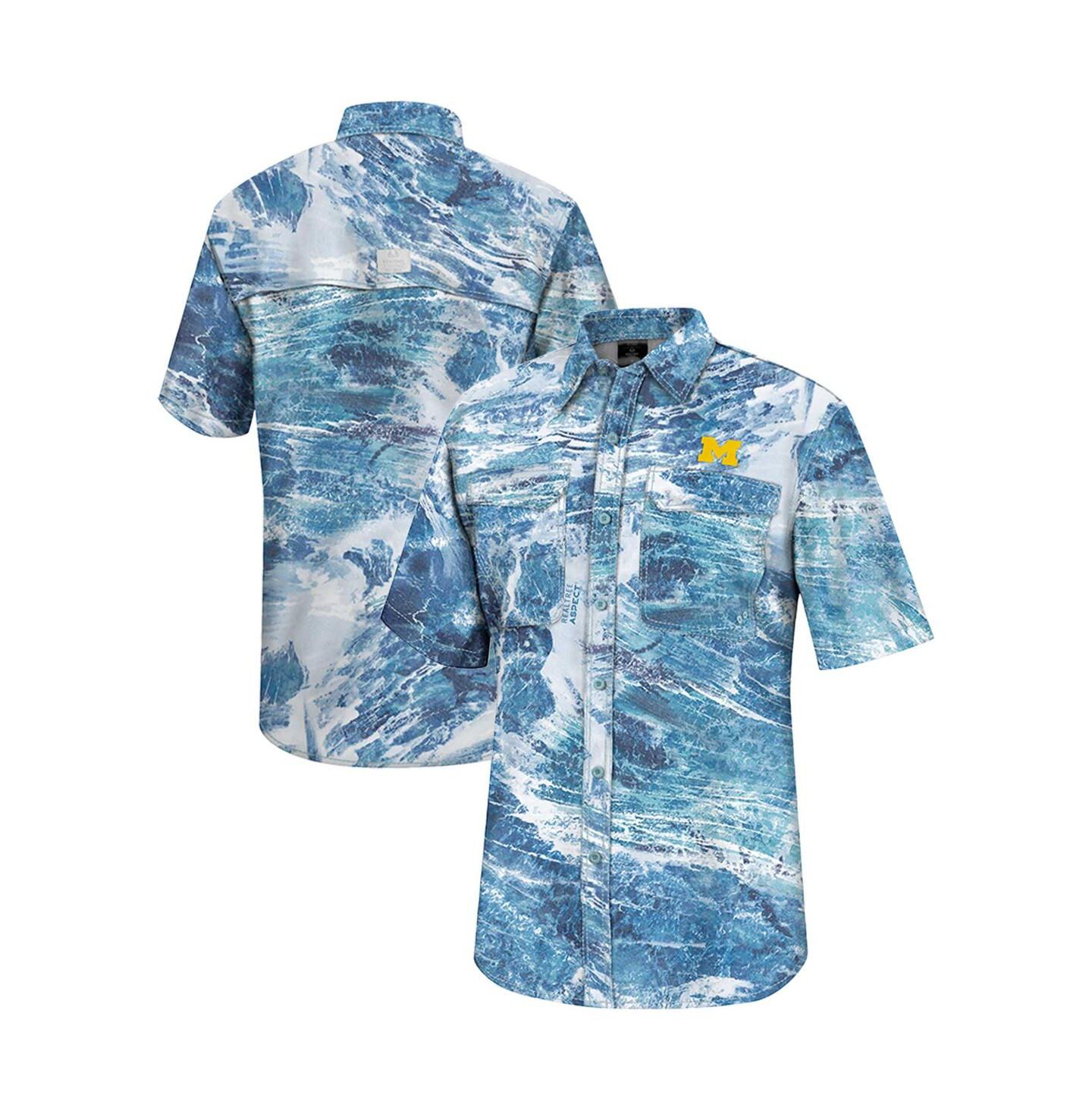 Мужская рубашка Colosseum Blue Michigan Wolverines Realtree Aspect Charter Full-Button Fishing — фото 2