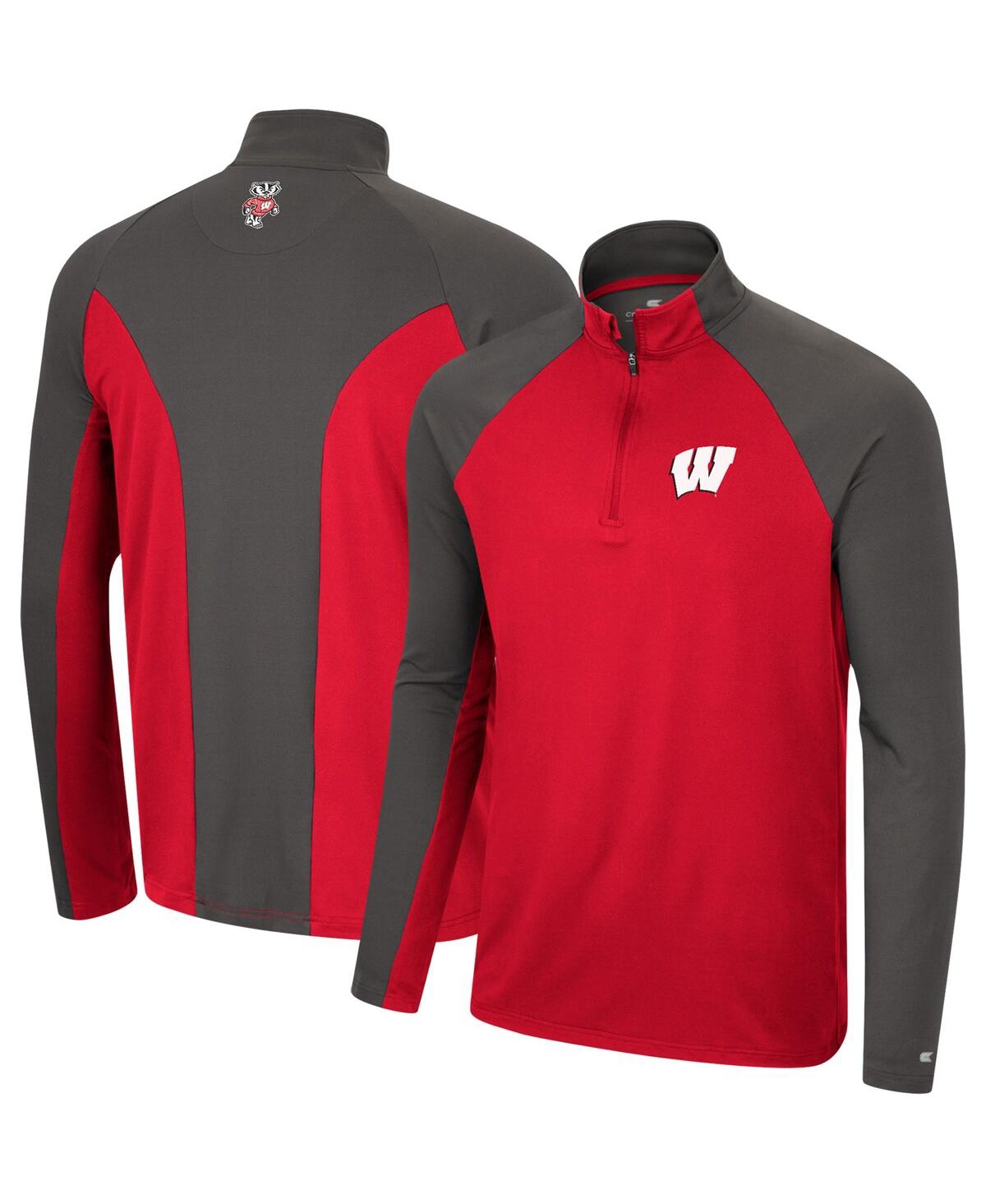 Colosseum Men's  Red, Charcoal Wisconsin Badgers Two Yutes Raglan Quarter-zip Windshirt In Red,charcoal