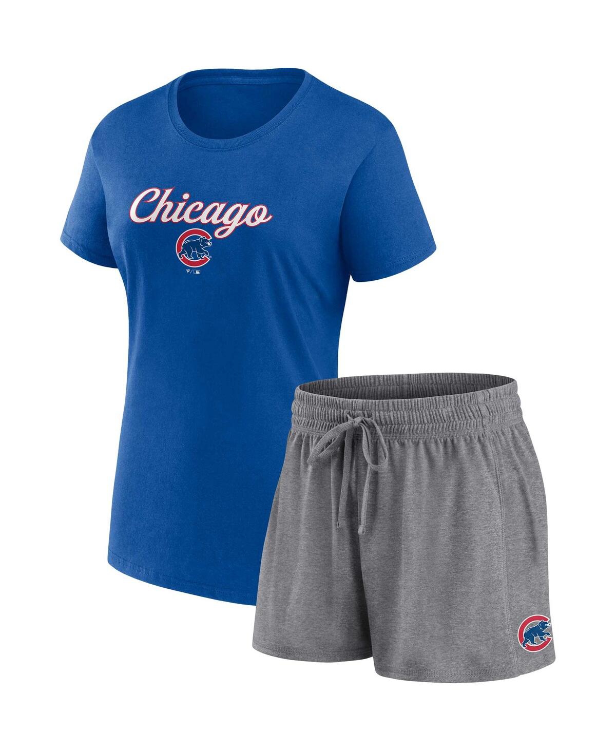 Women's Fanatics Royal, Gray Chicago Cubs Script T-shirt and Shorts Combo Set - Royal, Gray