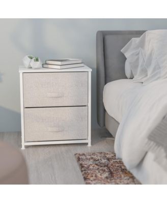 2 Drawer Storage Stand With Wood Top & Dark Fabric Pull Drawers