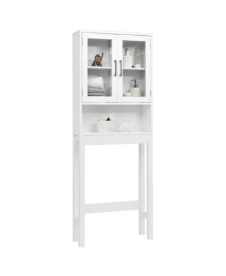 Over the Toilet Storage Cabinet Bathroom Space Saver w/Tempered Glass Door