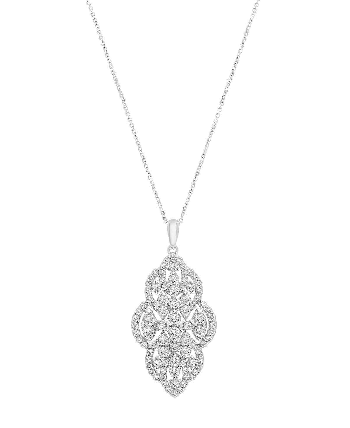 Diamond Filigree Cluster 18" Pendant Necklace (1-1/2 ct. t.w.) in 14k White Gold or 14k Yellow Gold, Created for Macy's - Yellow Gold