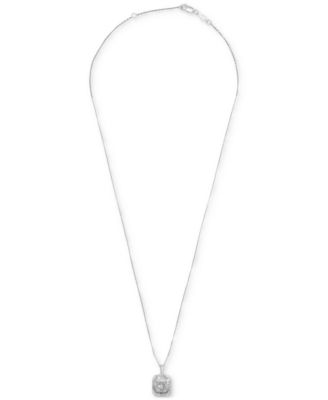 Diamond Round & Baguette Square Halo Cluster Pendant Necklace (1 ct. t.w.) in 14k White Gold, 16" + 2" extender, Created for Macy's