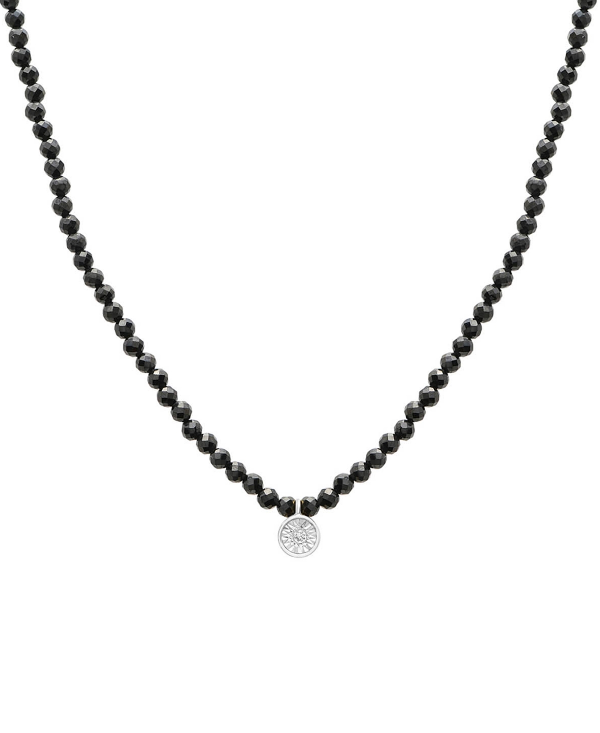 Macy's Black Spinel & Diamond Accent Beaded 17" Pendant Necklace In Sterling Silver (also In Turquoise, Lap