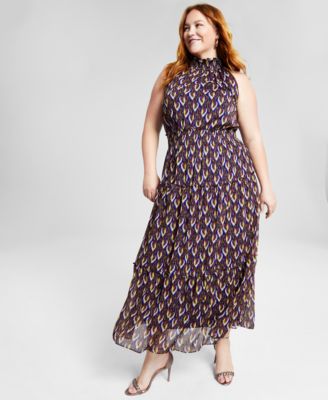 Taylor - Plus Size Sleeveless Halter-Neck Chiffon A-Line Midi Dress