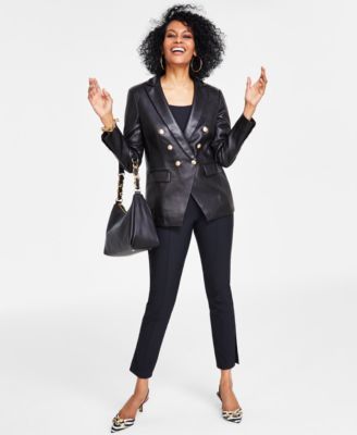 Womens Layering Camisole Top Double Breasted Blazer High Rise Slit Ankle Pants Ninel Platfrom Sandals Created For Macys