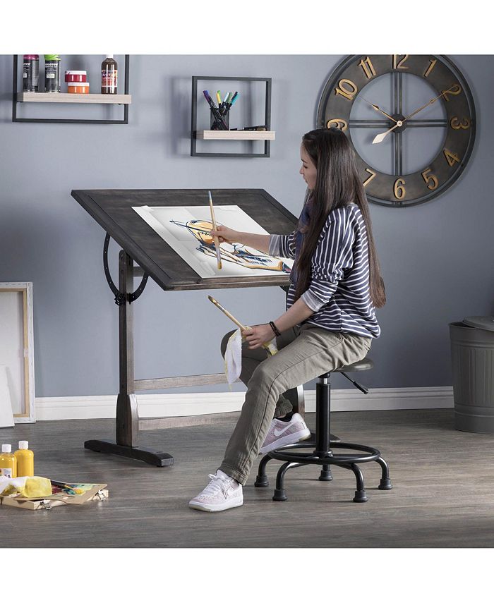 Offex Vintage Solid Wood Drawing, Drafting Table with 36" Adjustable