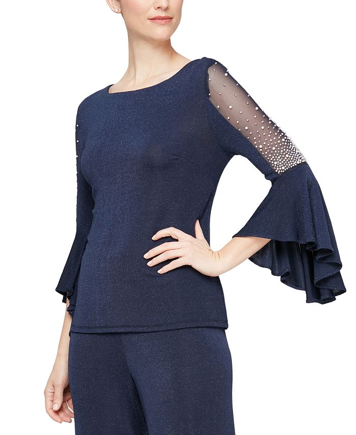 Alex evenings shop embellished mesh blouse