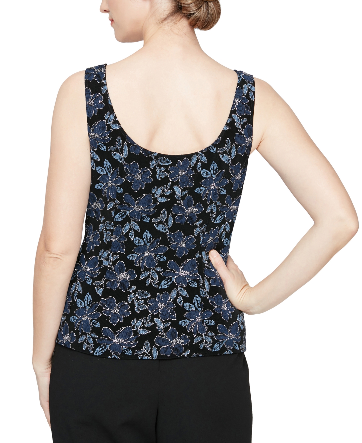 Alex Evenings Women's Glitter Knit Mandarin-Collar Jacket & Tank Top Twinset -Navy