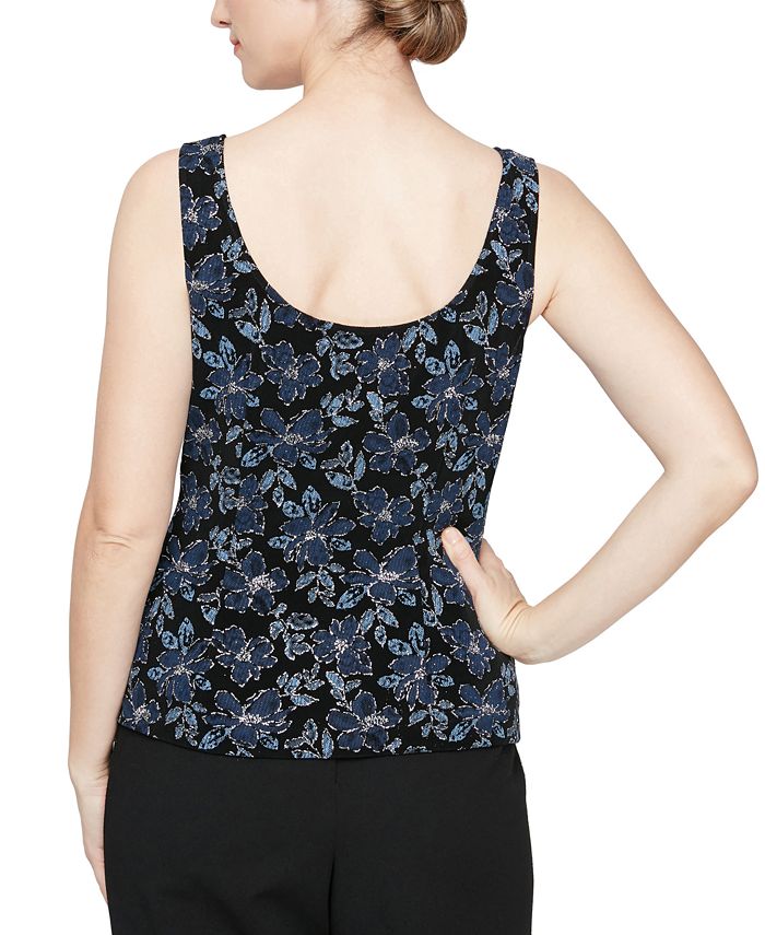 Alex Evenings Women's Glitter Knit MandarinCollar Jacket & Tank Top