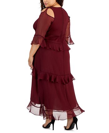 Tahari Plus Size V Neck Ruffle Trim Chiffon Dress Macy s
