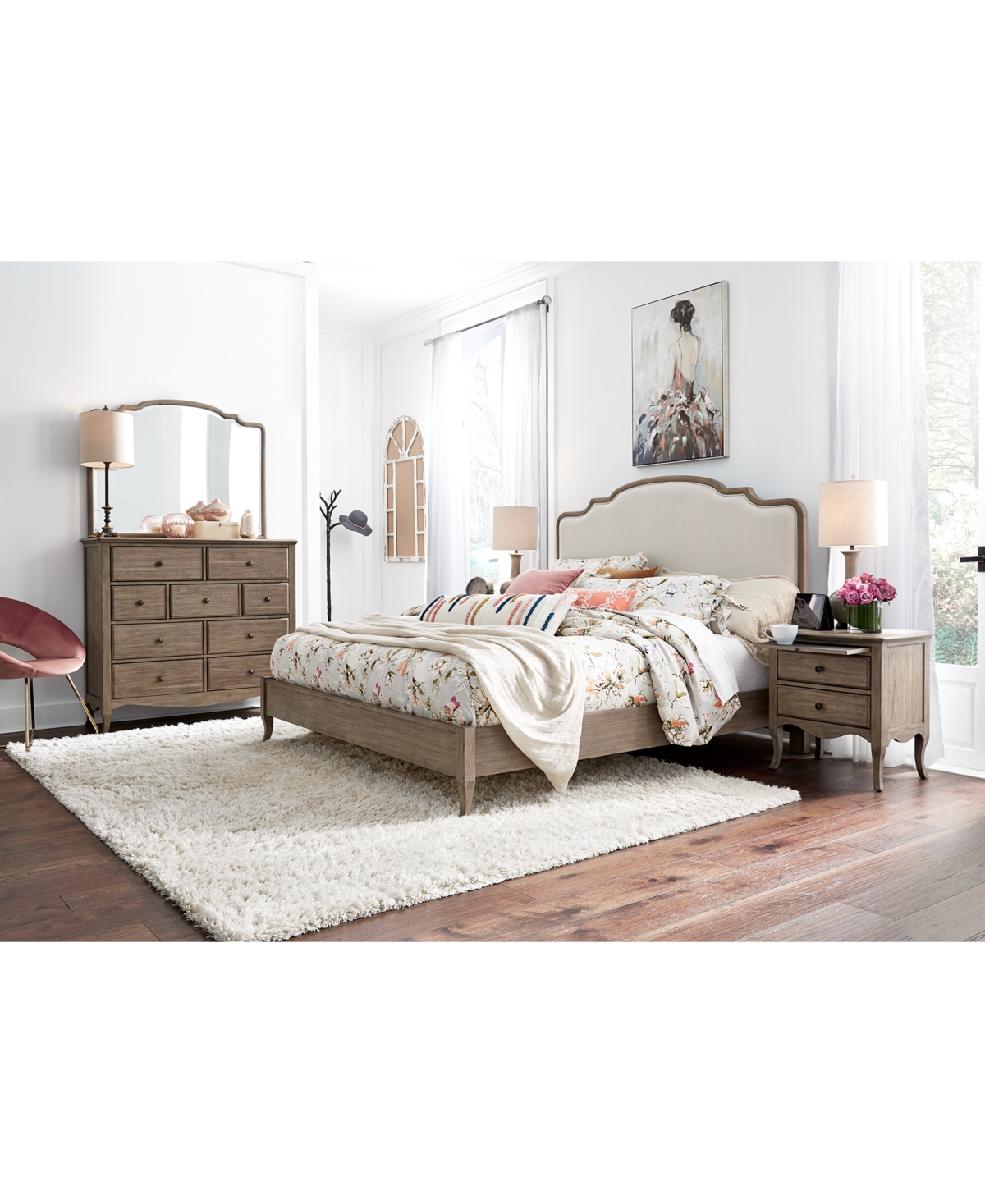 Furniture Provence Upholstered Full Bed 3-pc. Set (bed, Nightstand & Chest)