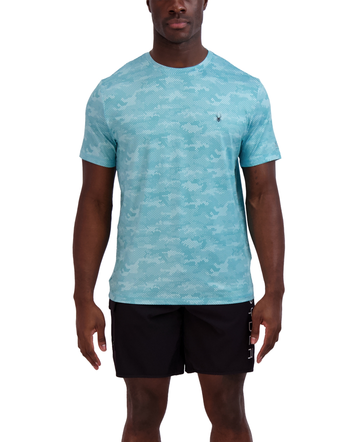 Spyder Men's Camo Printed Jersey Short Sleeve Rash Guard T-shirt In Bluehaze