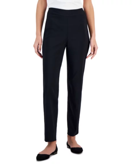 Petite Tummy-Control Cambridge Stretch Slim-Leg Pants - Deep Black