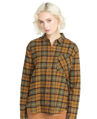 Volcom - Juniors' Plaid Button-Front Long-Sleeve Shirt