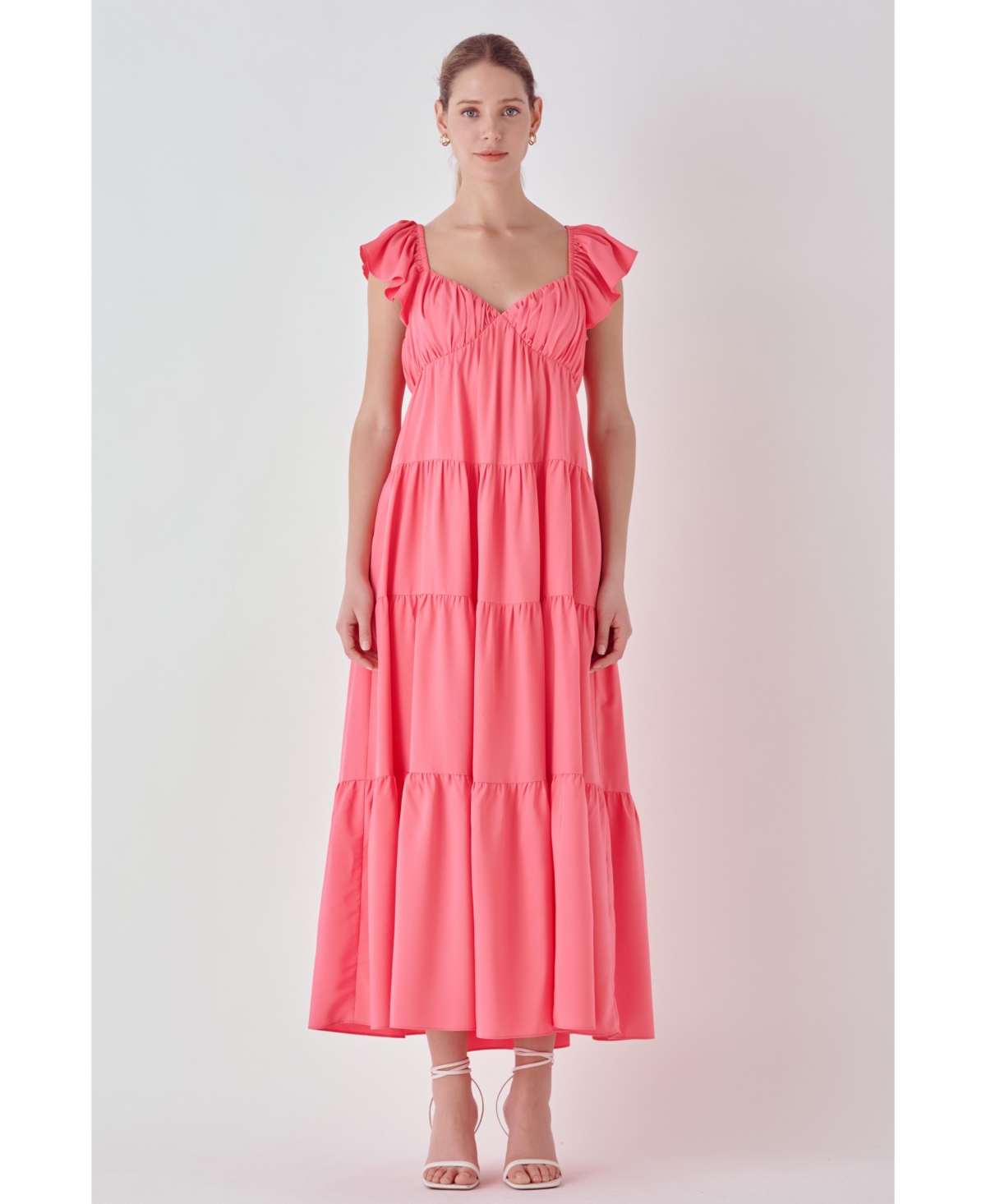 Endless Rose Ruffle Bow Tiered Maxi Sundress In Pink